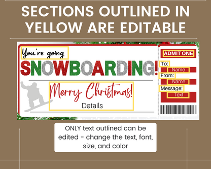 Christmas Snowboarding Gift Ticket