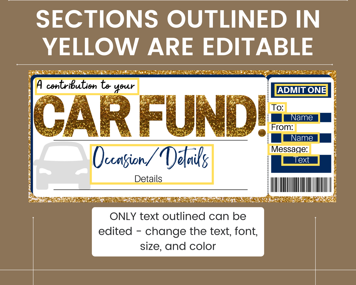 Car Fund Gift Ticket Template