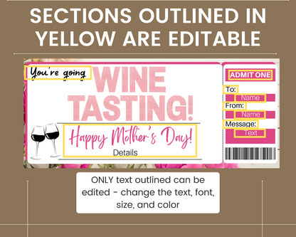 Mother's Day Wine Tasting Gift Ticket Template