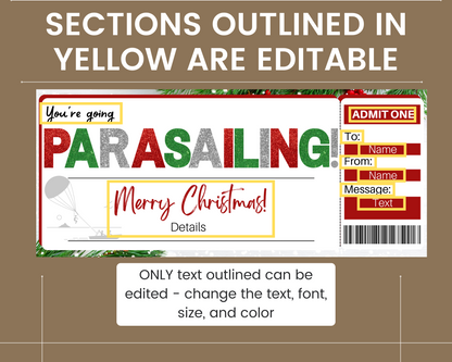 Christmas Parasailing Gift Ticket Template