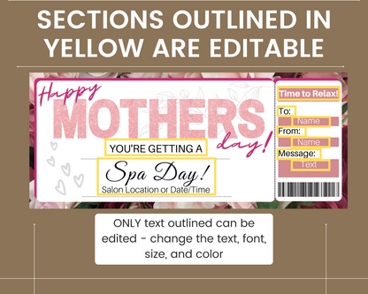Mother's Day Spa Day Gift Ticket Template