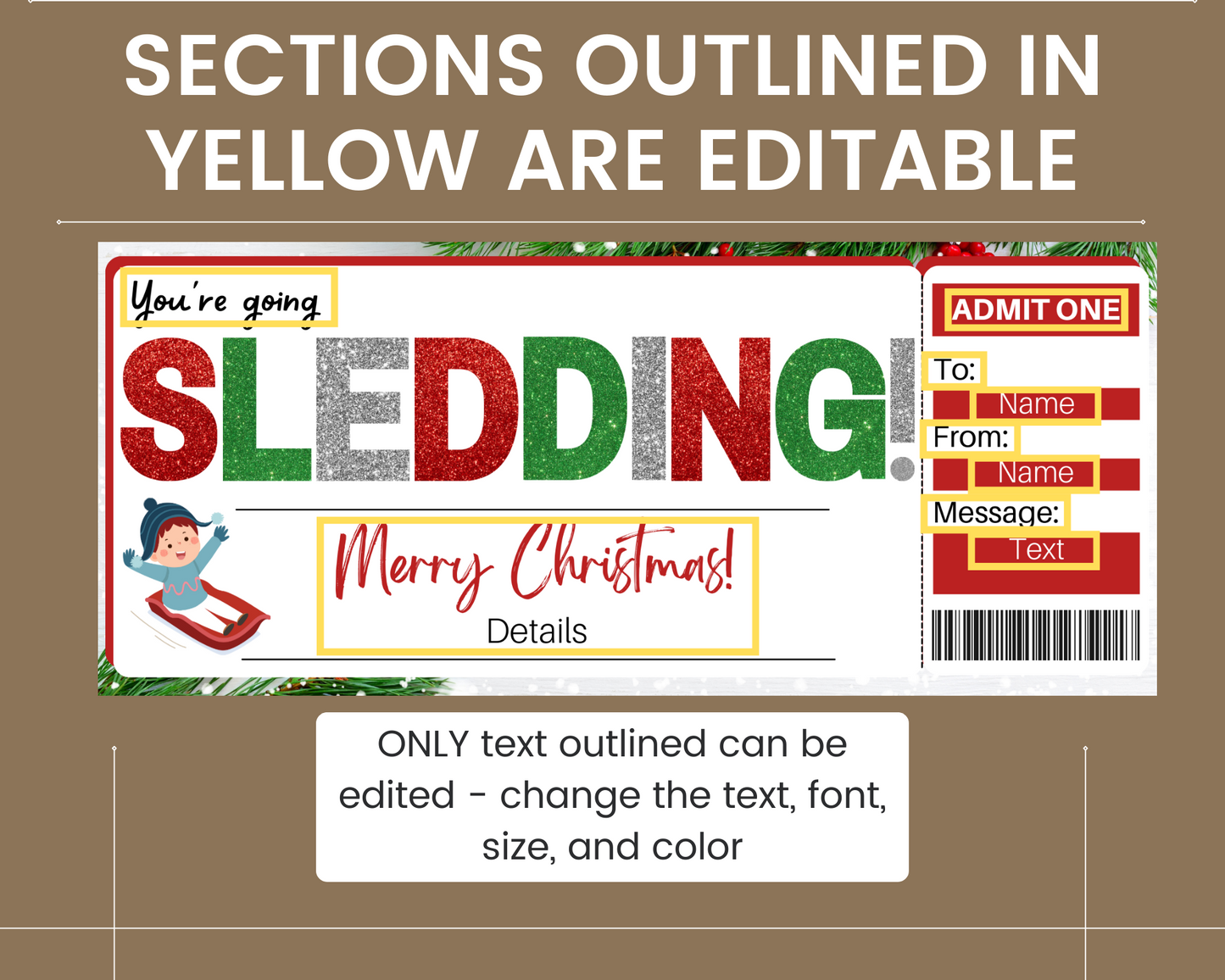 Christmas Sledding Gift Ticket