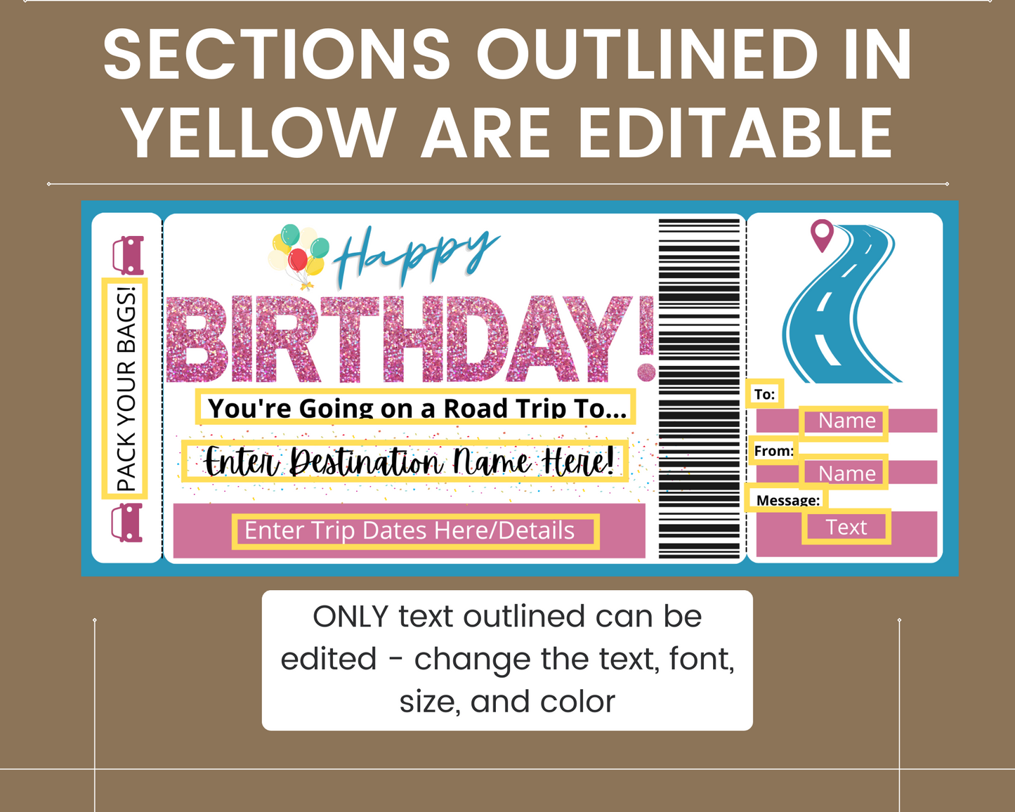 Birthday Road Trip Ticket Template