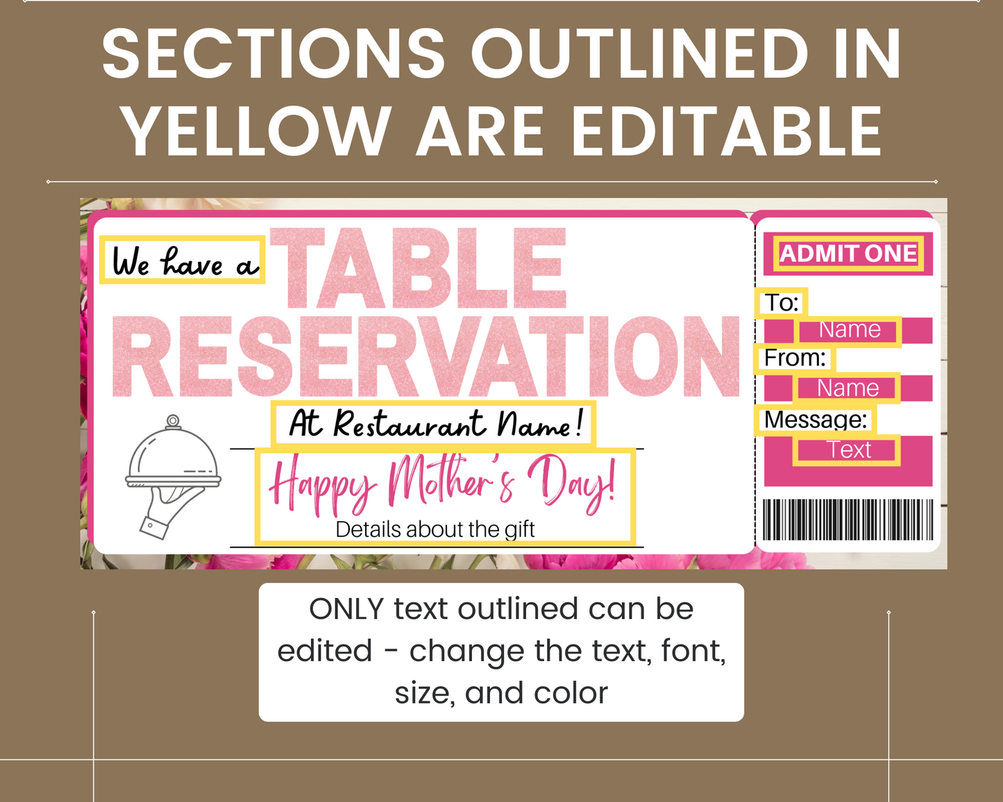 Mother's Day Table Reservation Gift Ticket Template