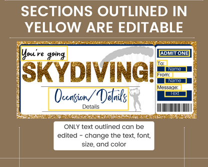 Skydiving Gift Ticket Template