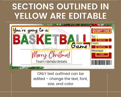 Christmas Basketball Game Gift Ticket