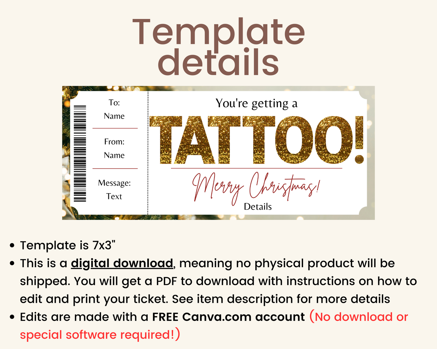 Christmas Tattoo Gift Ticket Template