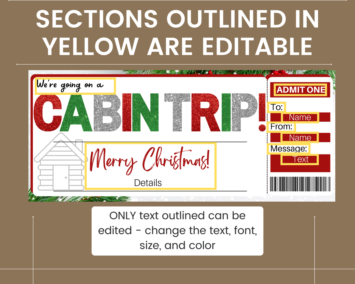 Christmas Cabin Trip Gift Ticket Template