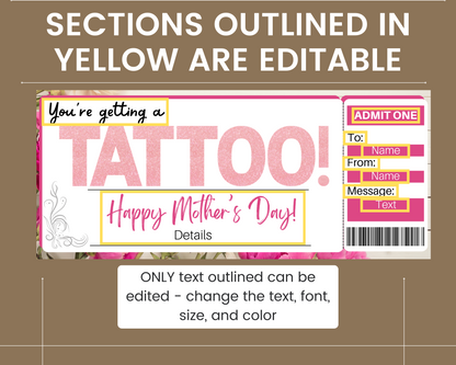 Mother's Day Tattoo Gift Ticket Template
