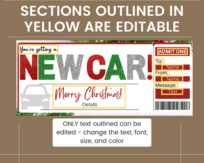 Christmas New Car Gift Ticket Template