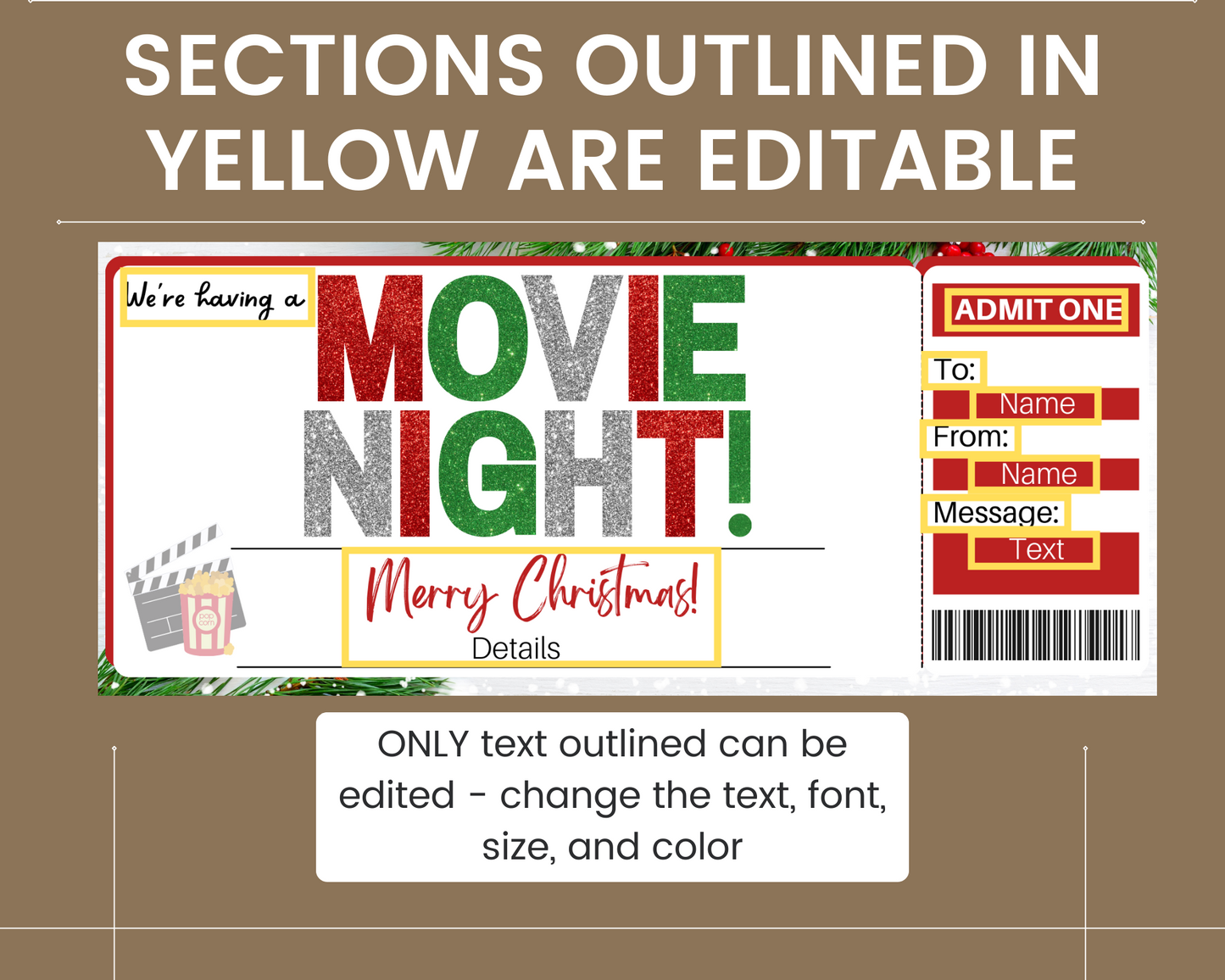 Christmas Movie Night Gift Ticket Template