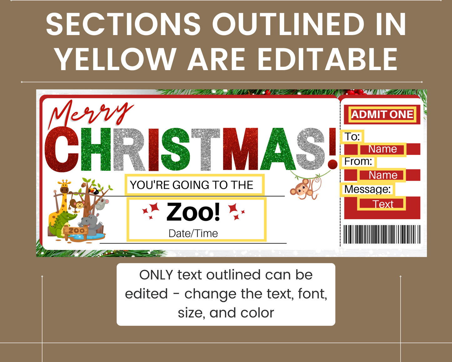 Christmas Zoo Gift Certificate Template