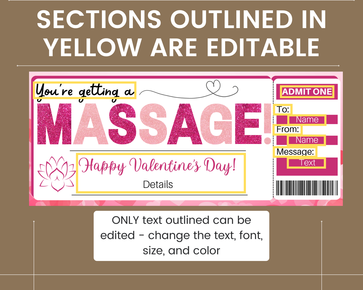 Valentine's Day Massage Gift Ticket Template