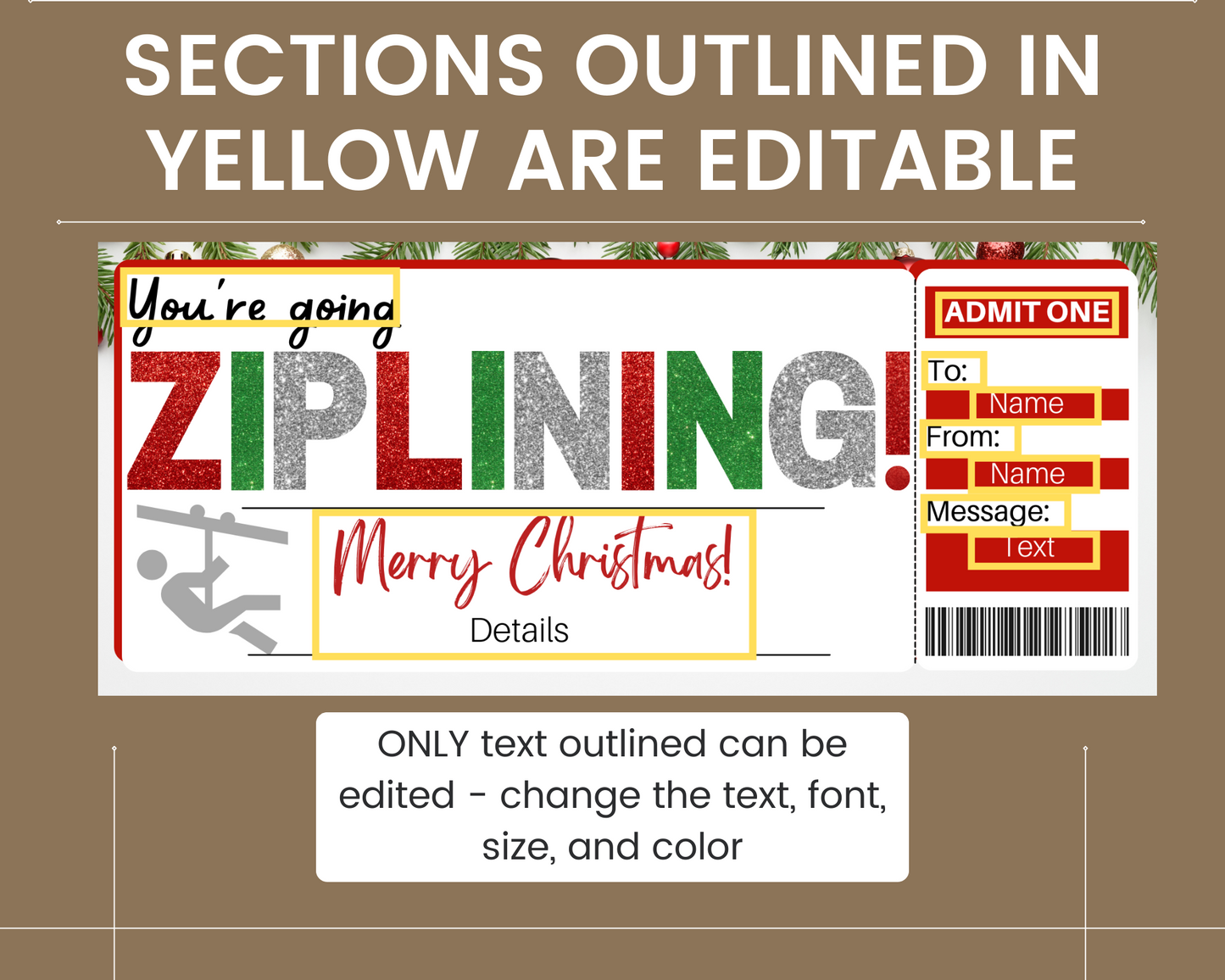 Christmas Zip Lining Gift Ticket Template