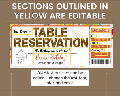 Birthday Table Reservation Gift Certificate Template