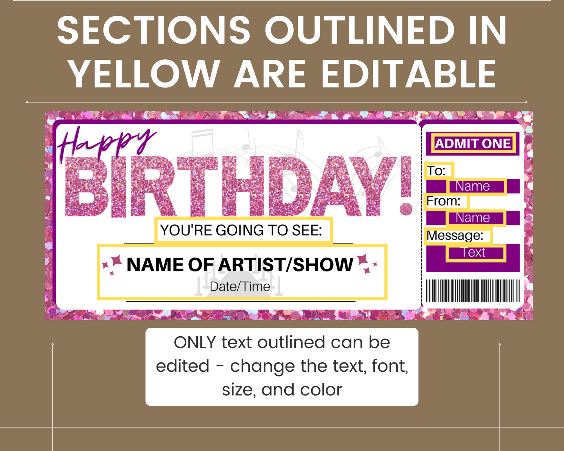 Birthday Concert Gift Ticket Template – Printed Smile Shop