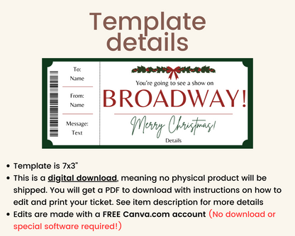 Christmas Broadway Show Gift Ticket Template