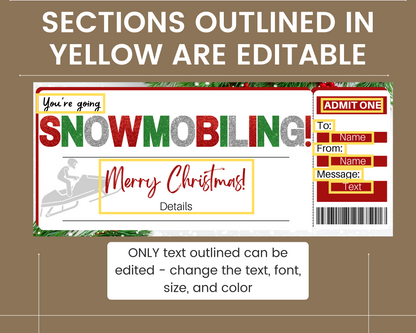 Christmas Snowmobiling Gift Ticket Template