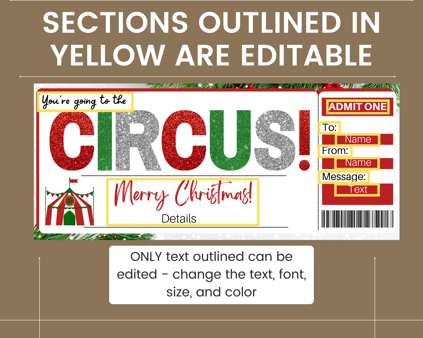 Christmas Circus Gift Ticket Template