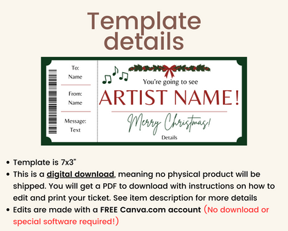 Christmas Concert Gift Certificate Template