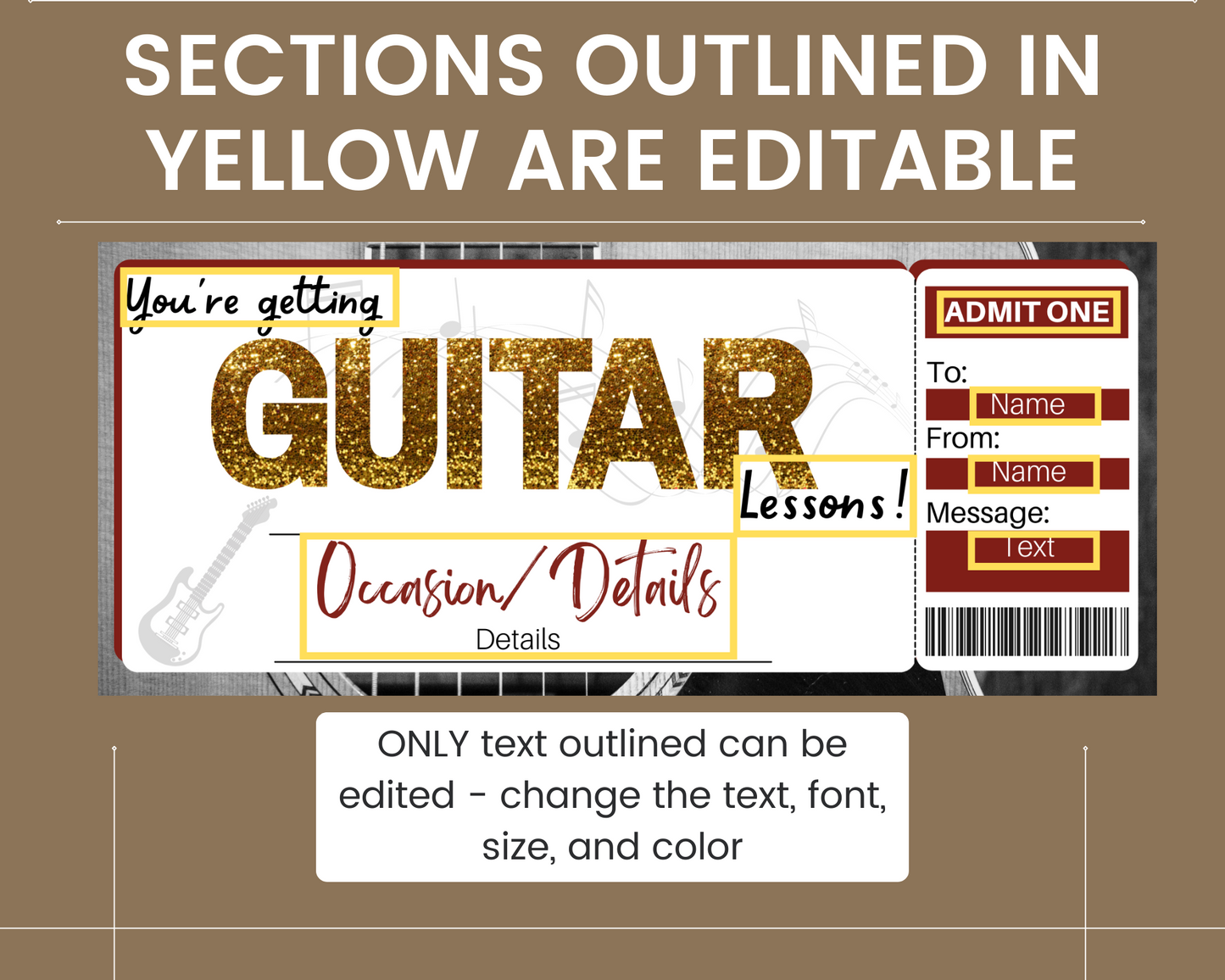 Guitar Lessons Gift Ticket Template