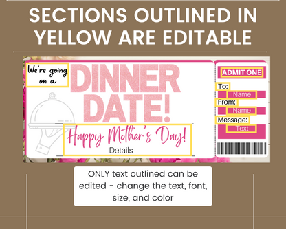 Mother's Day Dinner Date Gift Ticket Template