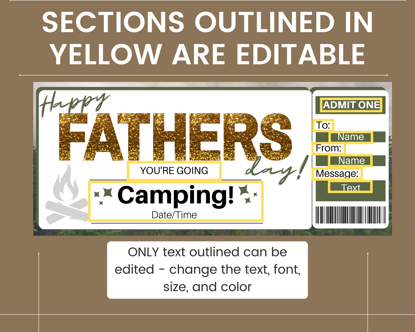 Father's Day Camping Gift Ticket Template