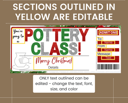 Christmas Pottery Class Gift Ticket Template