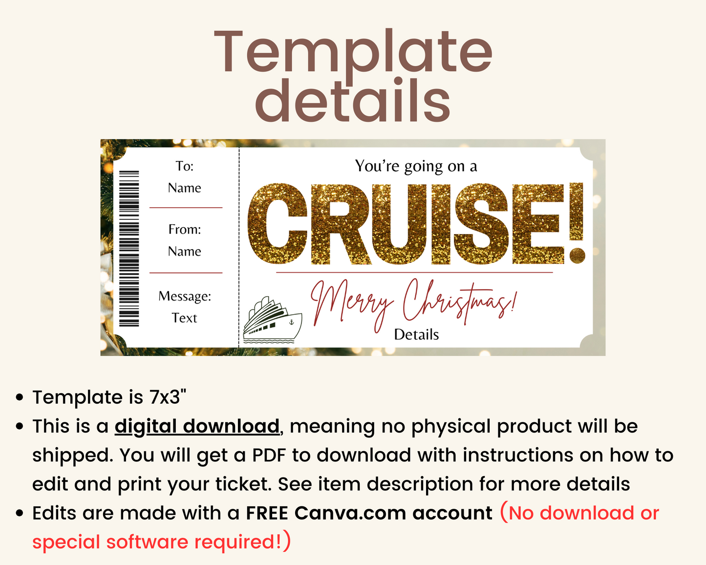 Christmas Cruise Boarding Ticket Template
