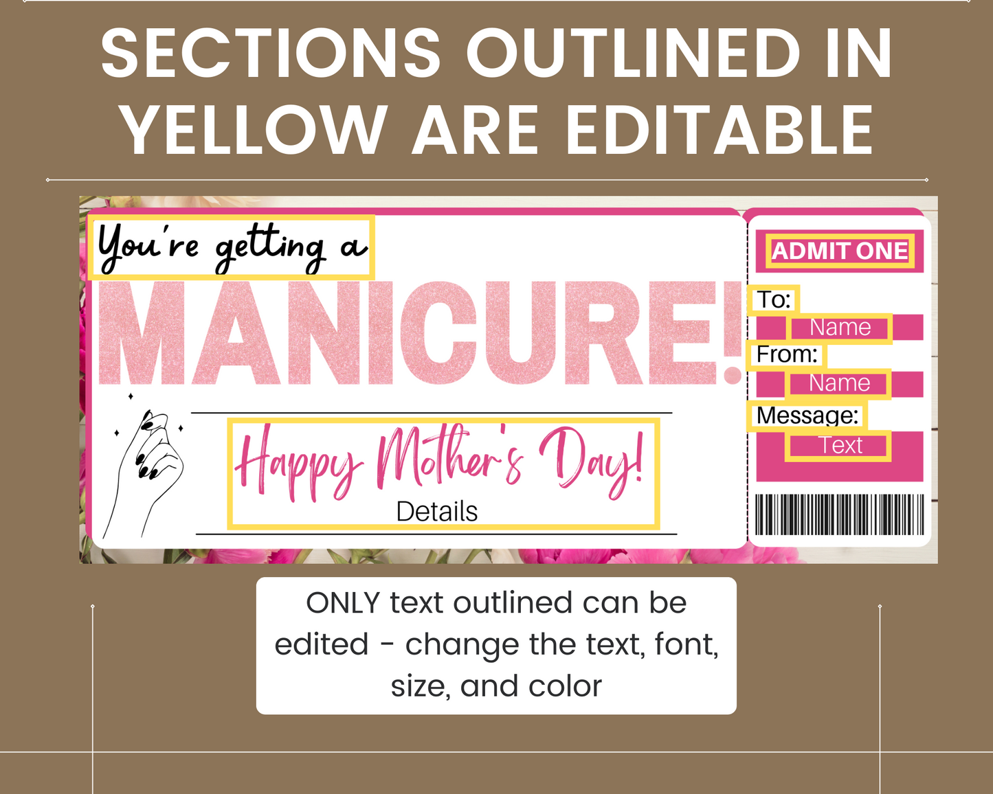 Mother's Day Manicure Gift Ticket Template