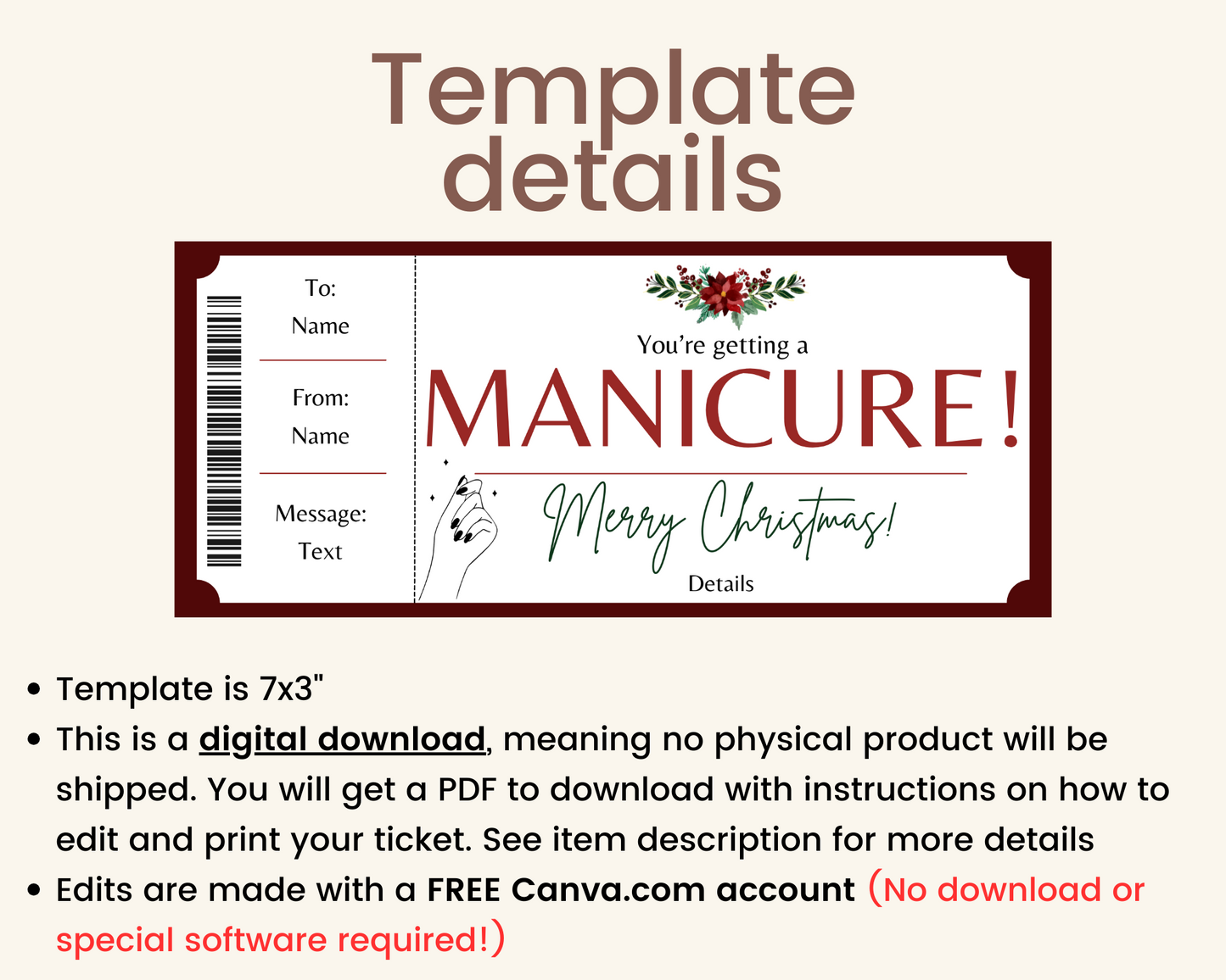 Christmas Manicure Gift Card Template