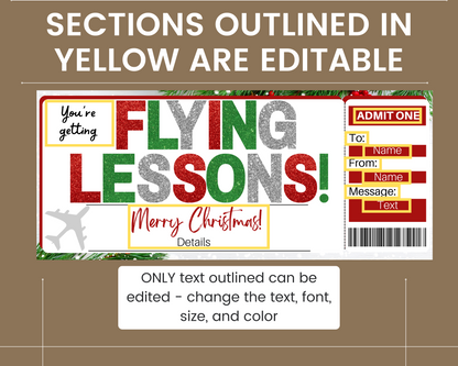 Christmas Flying Lessons Gift Ticket Template