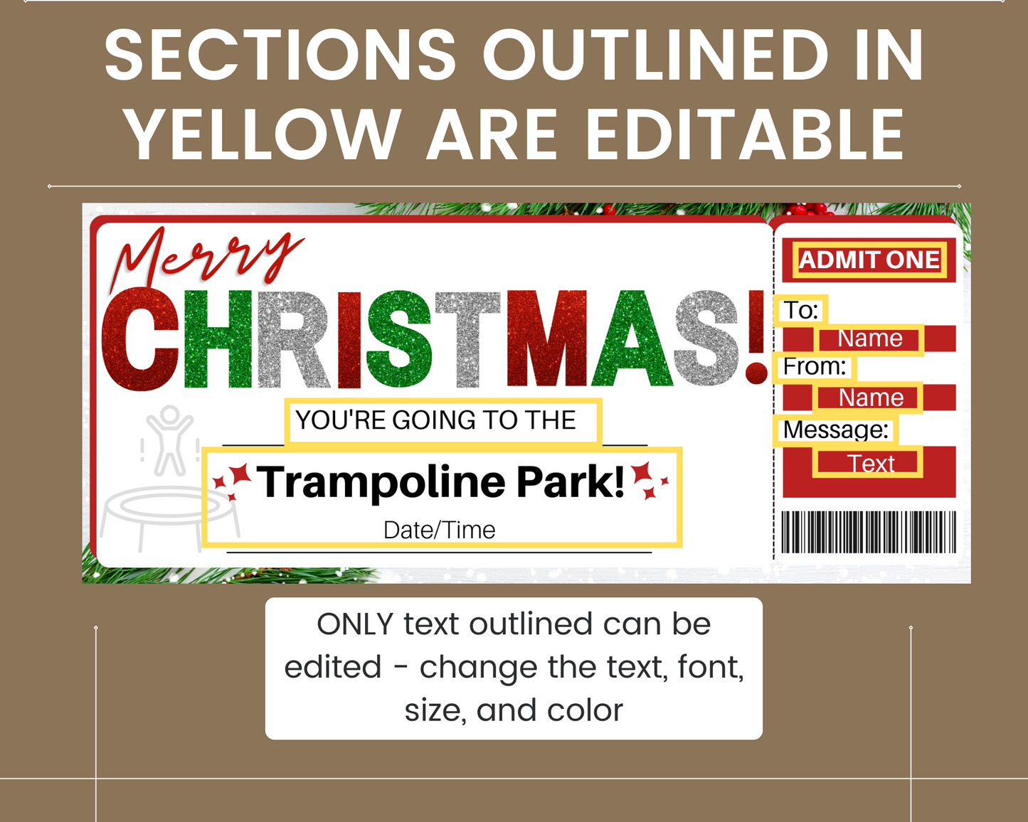Christmas Trampoline Park Gift Ticket Template