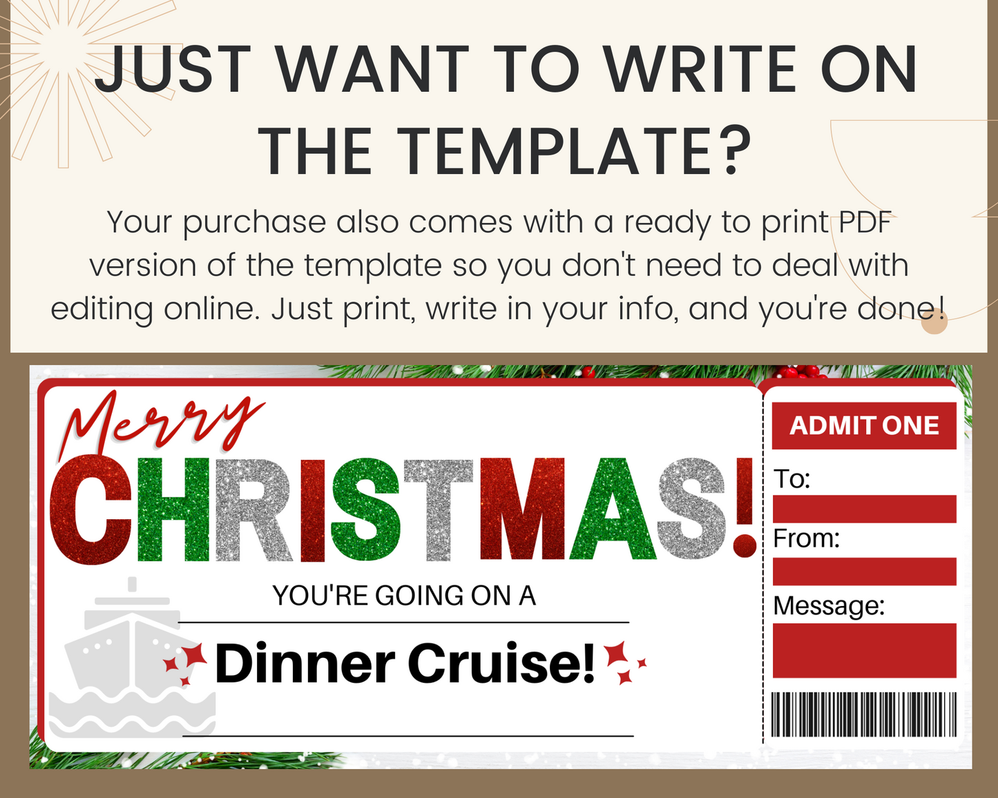 Christmas Dinner Cruise Gift Ticket Template