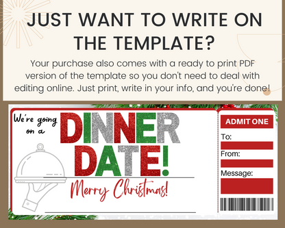 Christmas Dinner Date Gift Ticket Template
