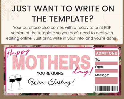 Mother's Day Wine Tasting Gift Certificate Template