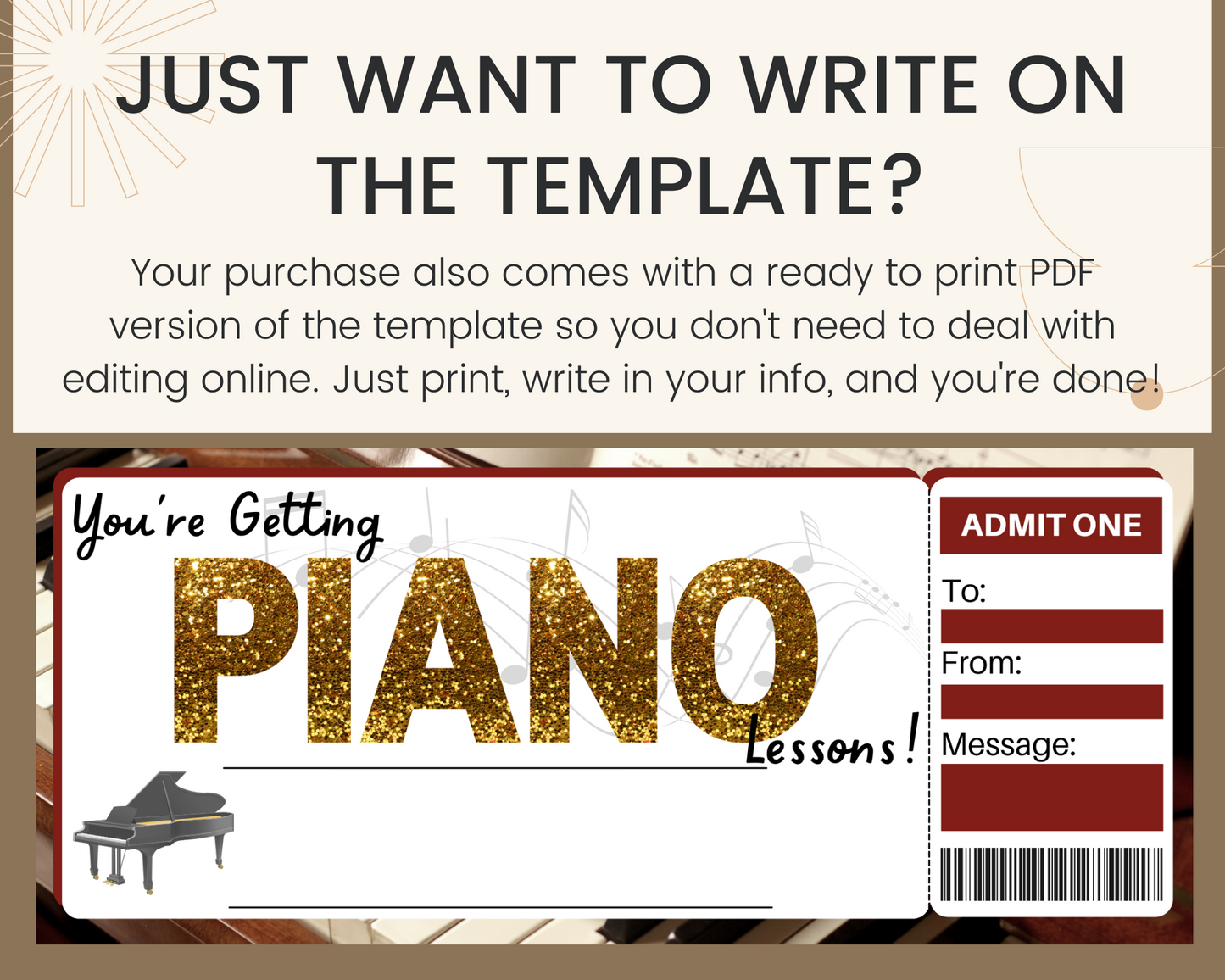 Piano Lessons Gift Certificate Template