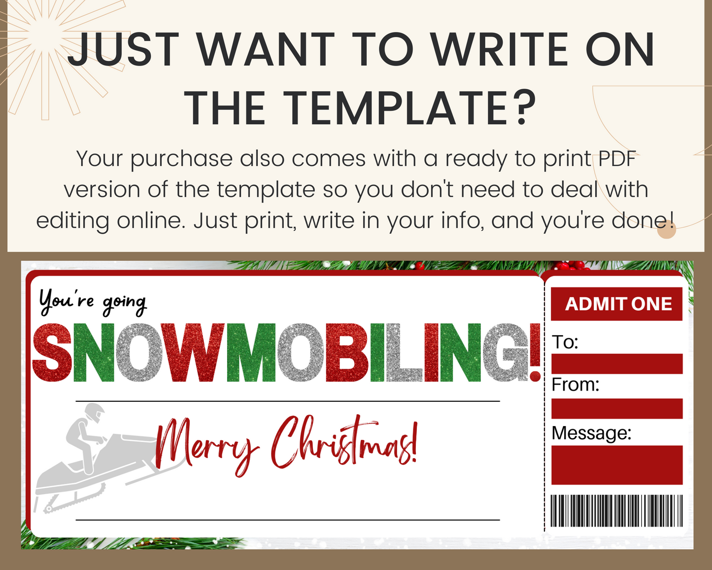 Christmas Snowmobiling Gift Ticket Template