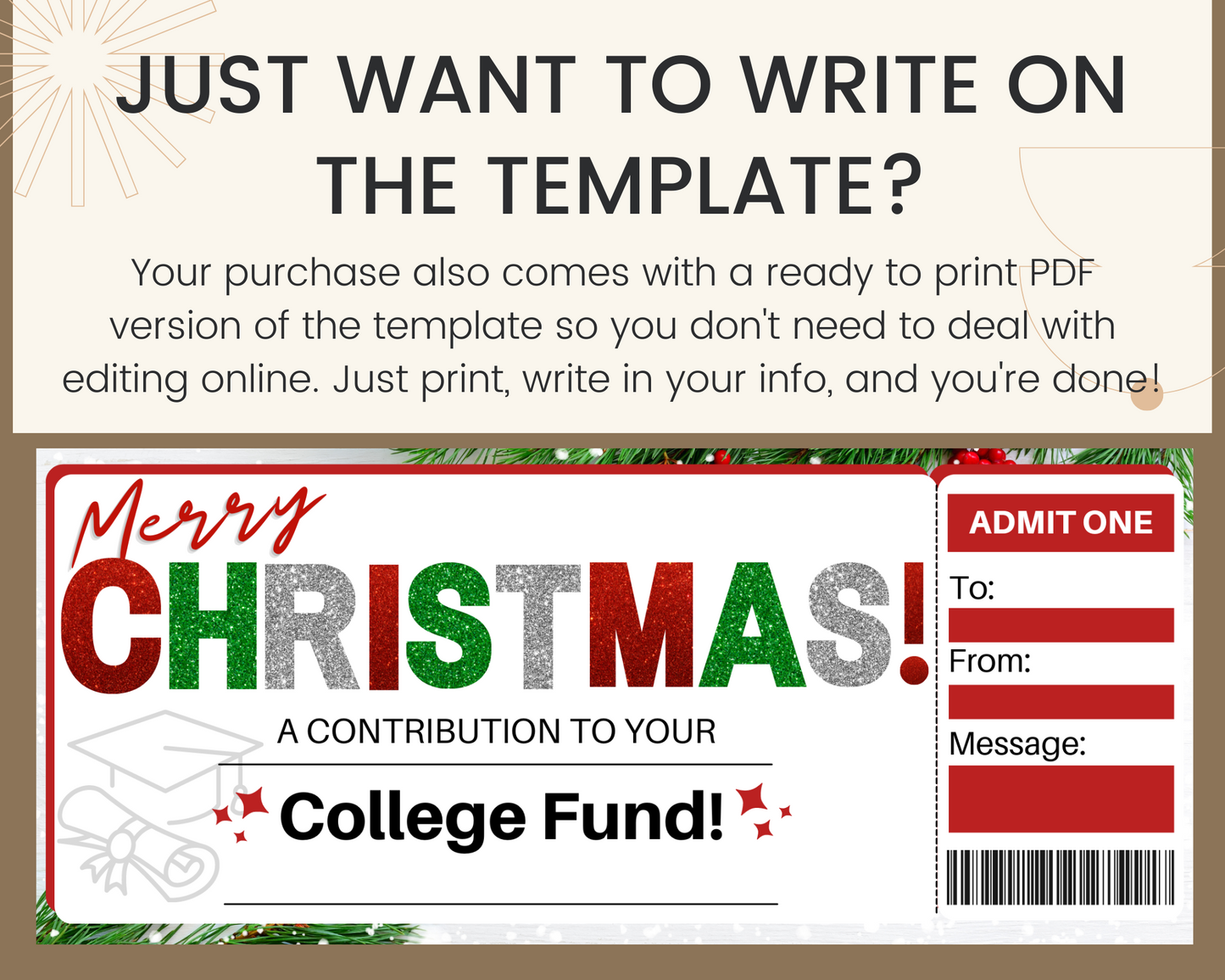 Christmas College Tuition Gift Ticket