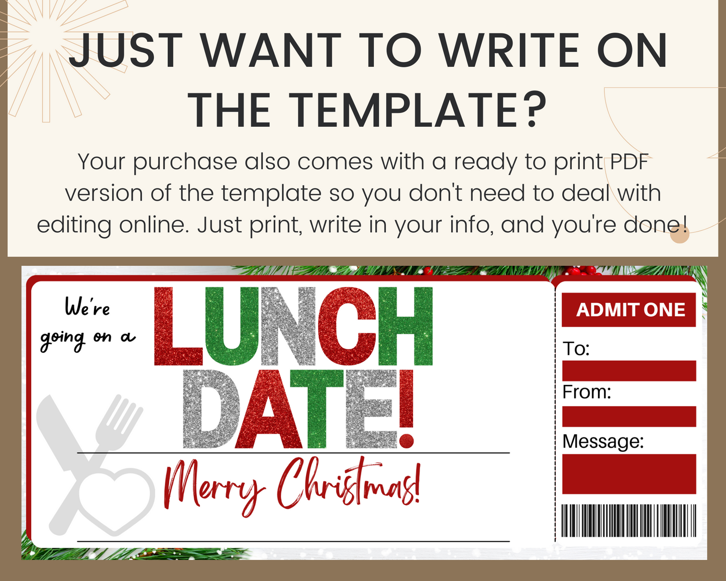 Christmas Lunch Date Gift Ticket Template