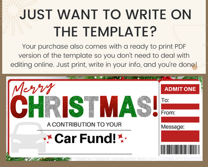 Christmas Car Fund Gift Ticket