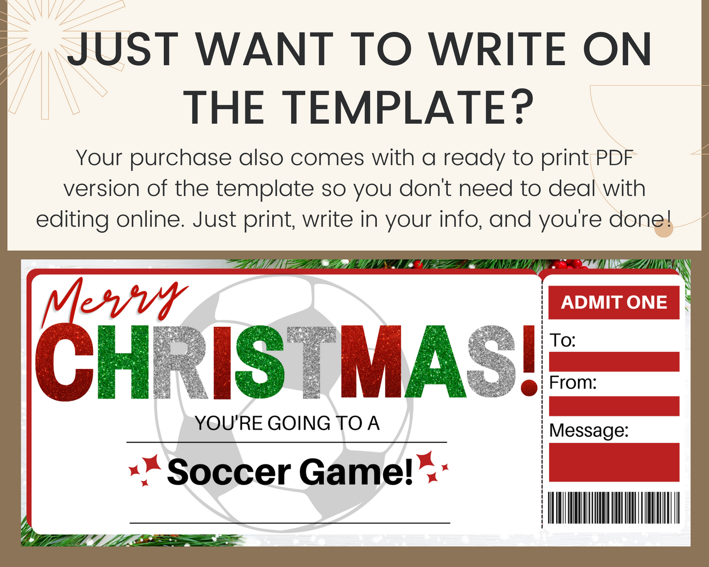 Christmas Soccer Game Ticket Template