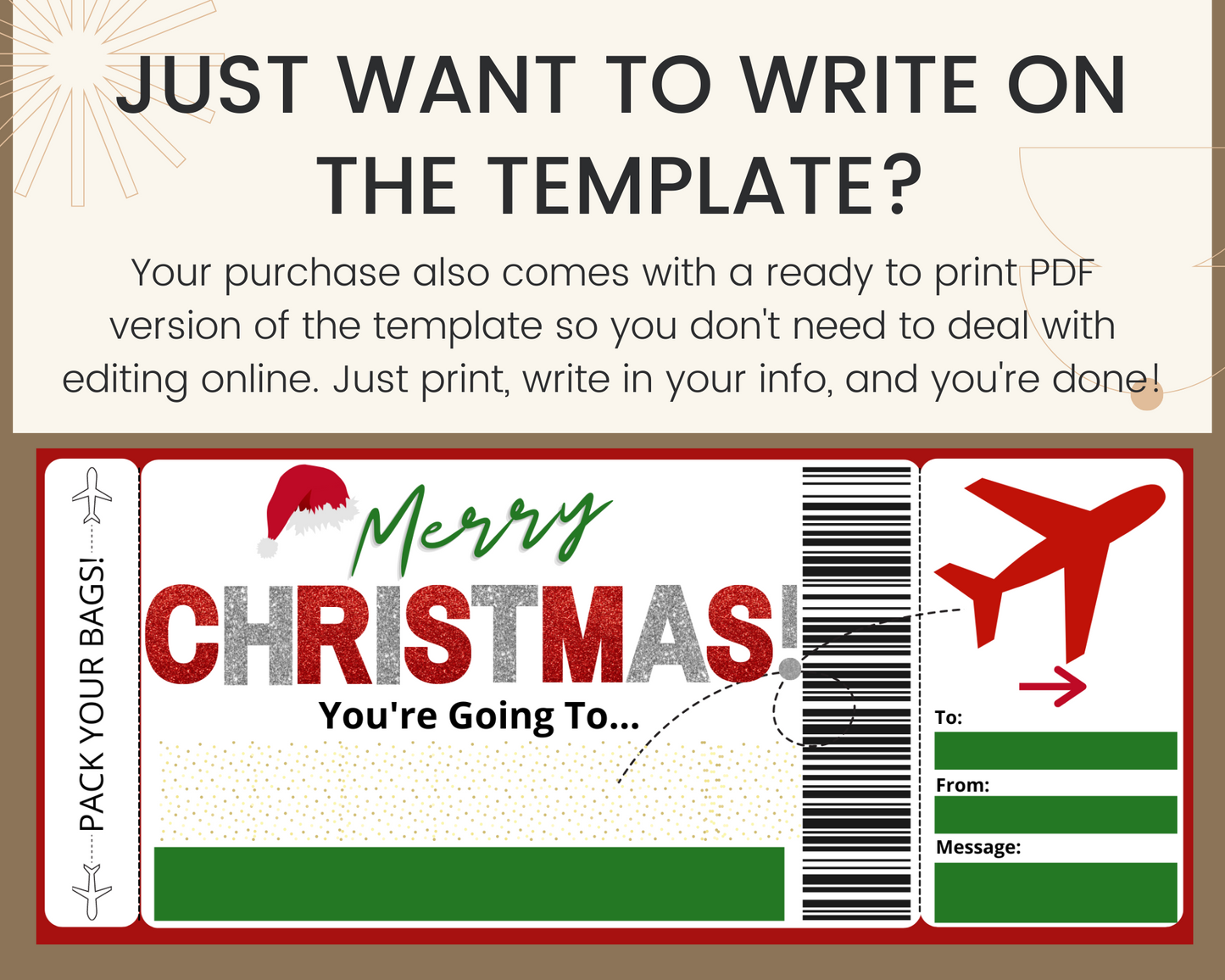 Merry Christmas Flight Ticket Template