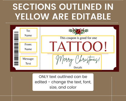Merry Christmas Tattoo Gift Ticket Template