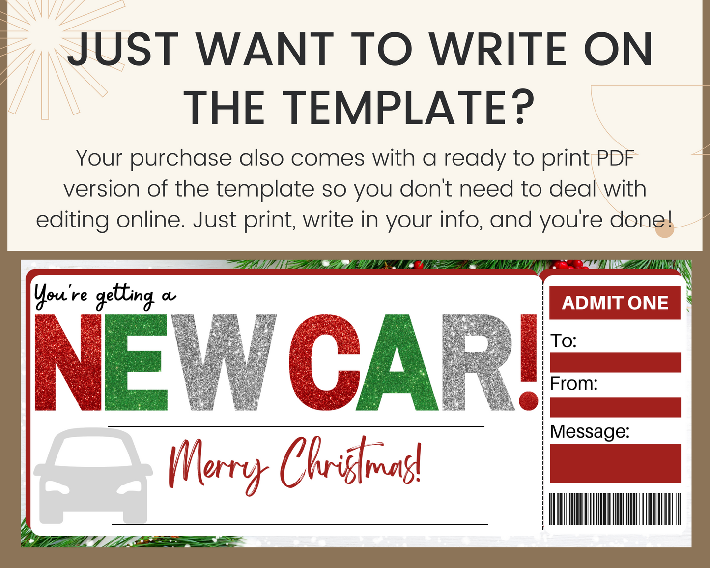 Christmas New Car Gift Ticket Template