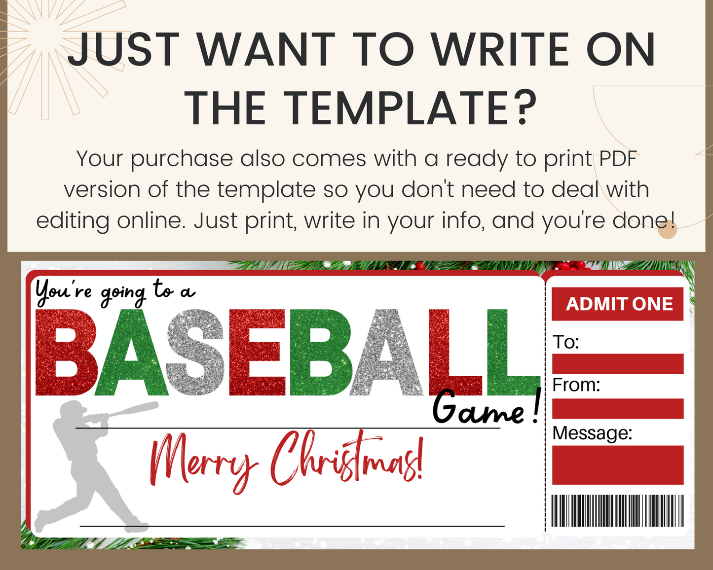 Christmas Baseball Game Gift Ticket