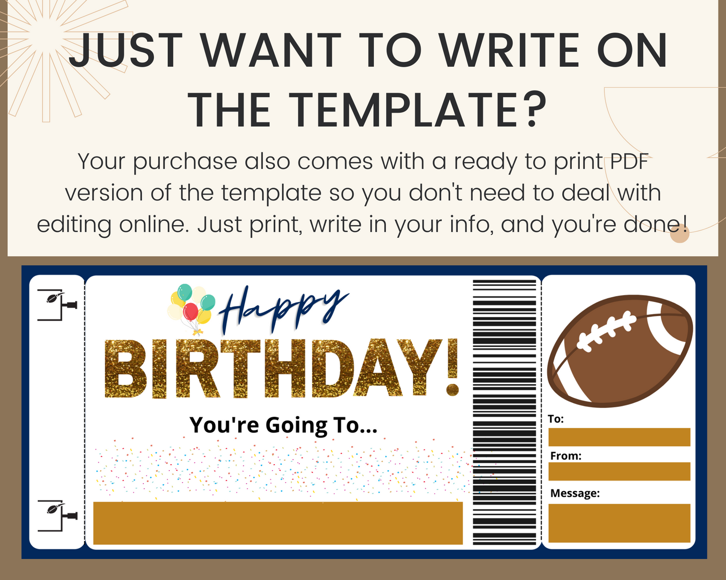 Birthday Football Game Gift Ticket Template