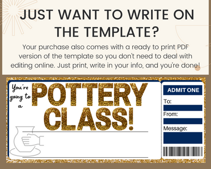 Pottery Class Gift Ticket Template