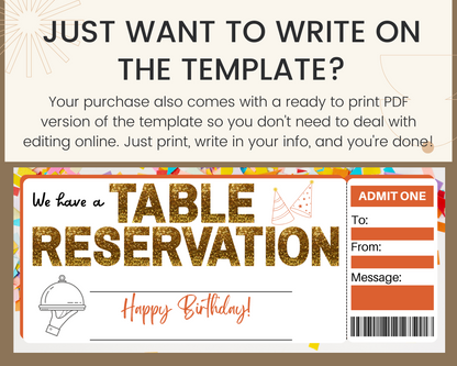 Birthday Table Reservation Gift Certificate Template