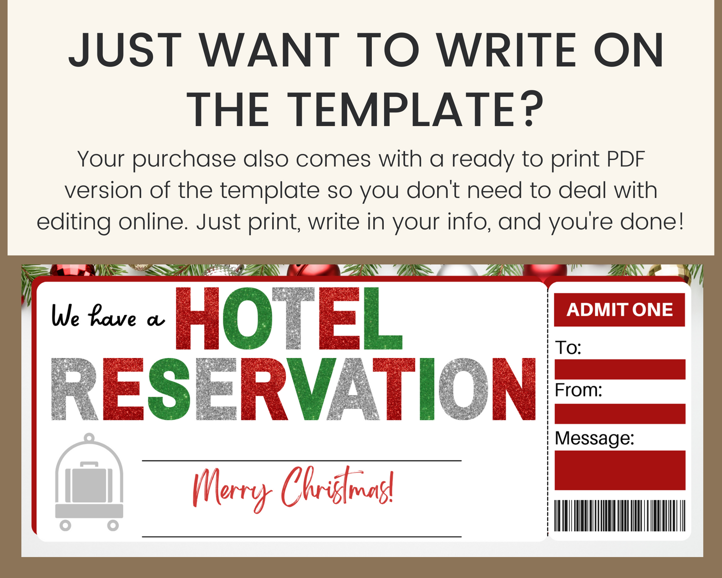 Christmas Hotel Reservation Gift Ticket